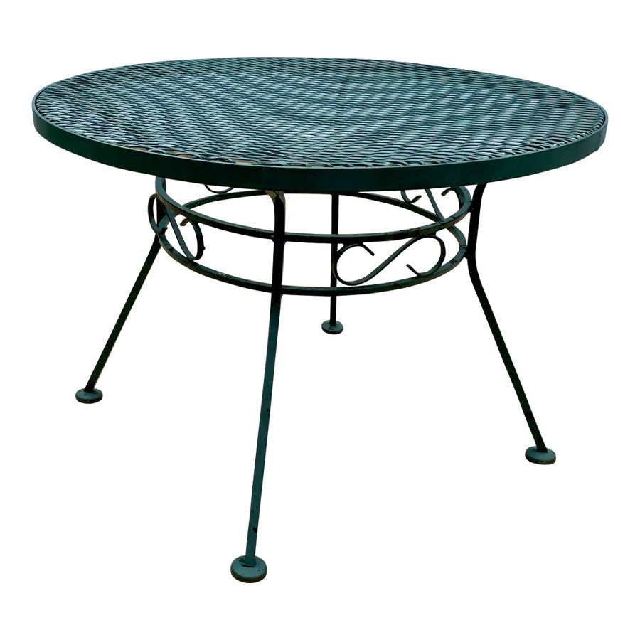 Vintage Green Wrought Iron Mesh Outdoor Side Table | Chairish