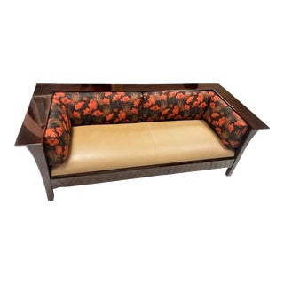 Stickley Prairie Settle in Cherry Wood With New Leather and Liberty & Co. Fabric Upholstery Over Duck Down - Early 21st Century For Sale