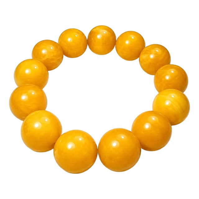 Late 19th Century Natural Baltic Amber Beads Slide On Bangle Antique Bracelet For Sale