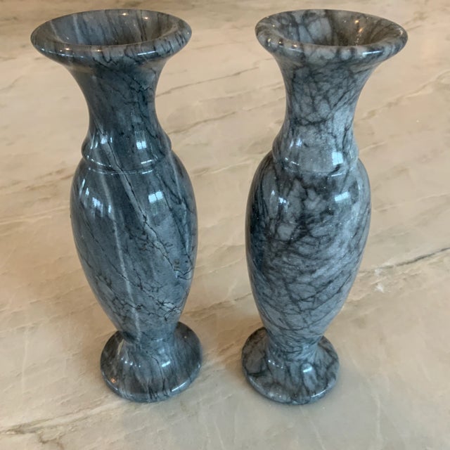 Late 20th Century Grey Marble Bud Vases - a Pair For Sale In Los Angeles - Image 6 of 9