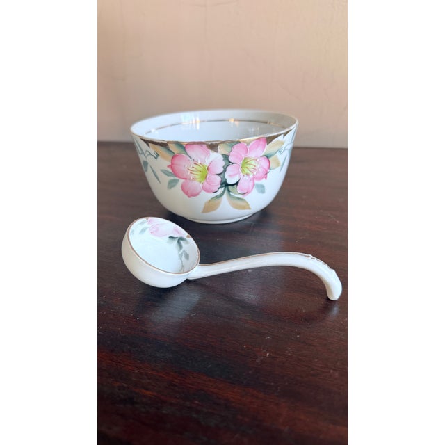 Early 20th Century Antique, Early 20th Century Noritake Japan Azalea Porcelain Mayonnaise Dish With Nippon Ladle For Sale - Image 5 of 10