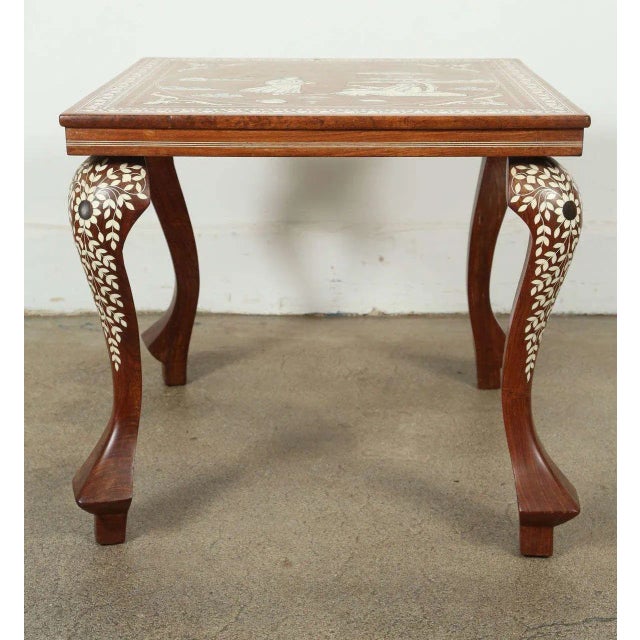 Mid 20th Century Anglo Indian Mughal Teak Inlaid Square Side Table For Sale - Image 5 of 12