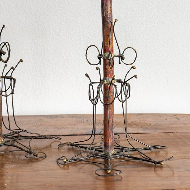 Pair of Vintage Handcrafted Welded Metal Candle Holders For Sale - Image 4 of 5