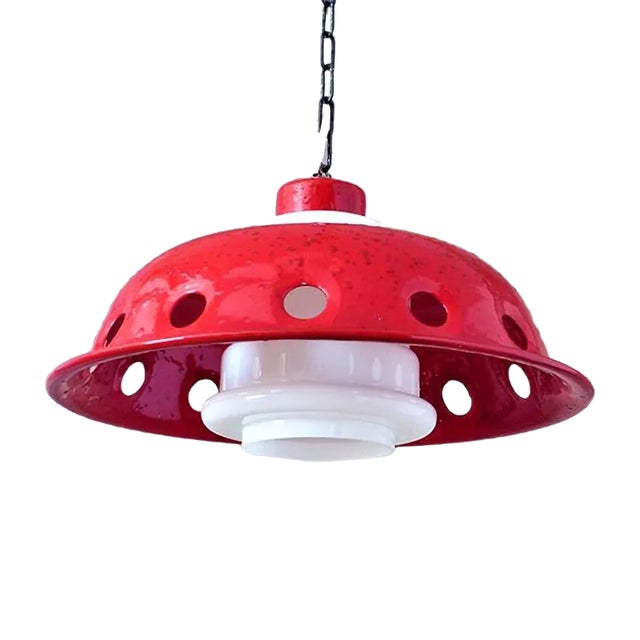 Ceiling Lamp with Red Enamel Overlay, 1960s For Sale