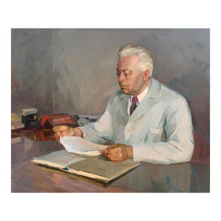 1970s Oil Painting: Ukrainian Socialist Realism Portrait of an Old 100-120 For Sale