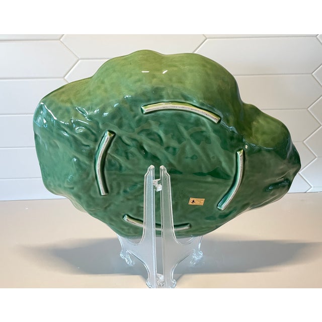 Bordallo Pinheiro Mid-Century Portuguese Bordalo Pinheiro Cabbage Ware Chip & Dip Crudité Platter For Sale - Image 4 of 6