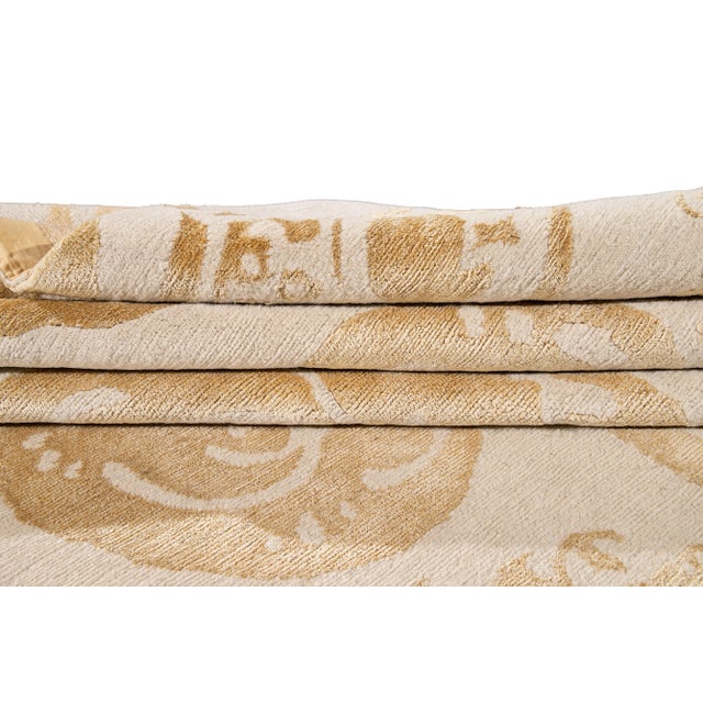 Early 21st Century Beige Contemporary Designed Tibetan Wool and Silk Rug For Sale - Image 5 of 12
