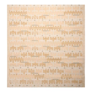Rug & Kilim’s Scandinavian Style Rug in Ivory and Beige, With Geometric Pattern 13x19 For Sale