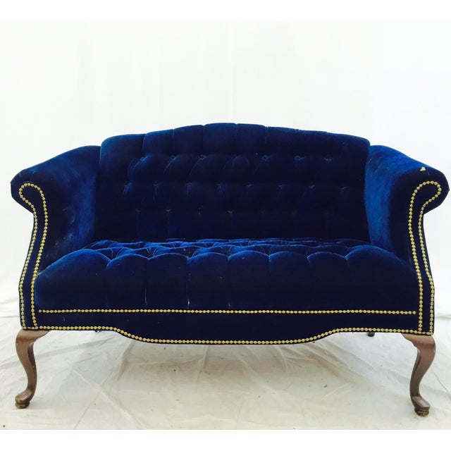 Vintage Navy Blue Tufted Velvet Loveseat Chairish