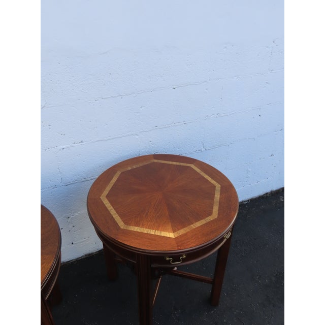 Lane Hollywood Regency Inlay Side End Tables a Pair 3739 For Sale - Image 10 of 18