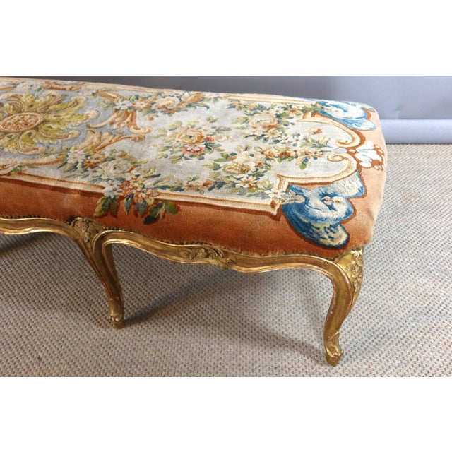 Gold Large Louis XV Style Gilded Wooden Bench, 1980s For Sale - Image 8 of 12