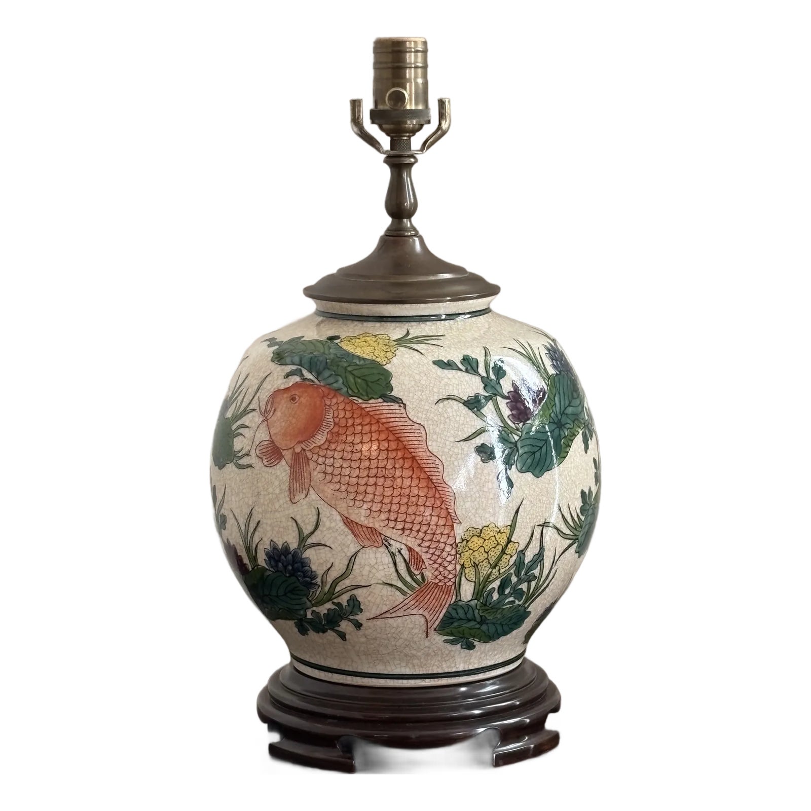 Late-20th Century Wildwood Ginger Jar Table Lamp W/ Koi Motif
