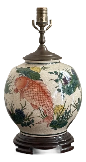 Late-20th Century Wildwood Ginger Jar Table Lamp W/ Koi Motif