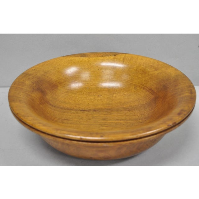 Vintage Mid Century Modern Turn Carved Double Rim Walnut Wooden Salad Fruit Bowl For Sale - Image 4 of 14