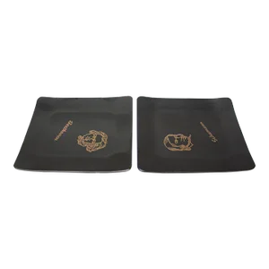 Set of Two Small Mid-Century Black Resin Inlaid "Beethoven and Schumann" Composer Trays by Couroc