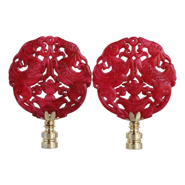 Chinese Pegasus Lamp Finials on Golden Brass Hardware - A Matching Pair For Sale