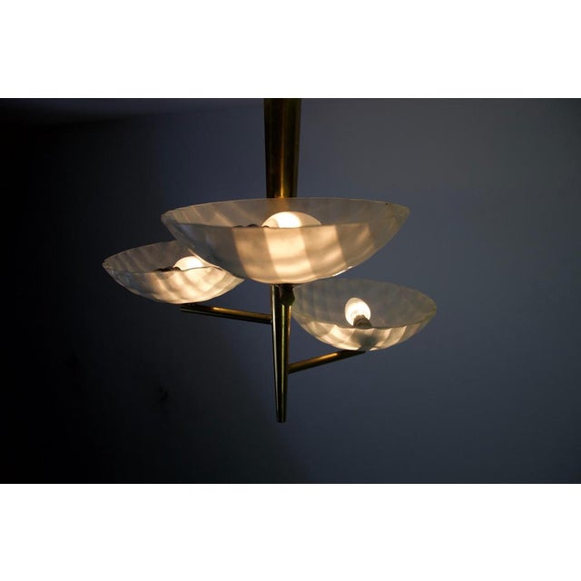 Italian Brass and Glass Chandelier, 1950s For Sale - Image 10 of 18