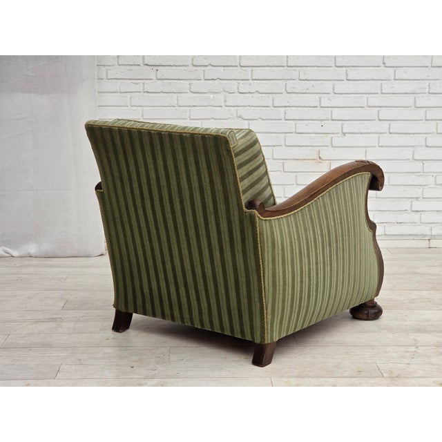 Vintage Danish Carved Oak Lounge Chair with Green Velour Upholstery, 1950s For Sale - Image 10 of 18