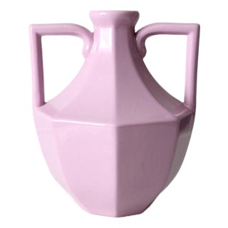 Vintage Lavender Postmodern Double Handle Ceramic Vase For Sale