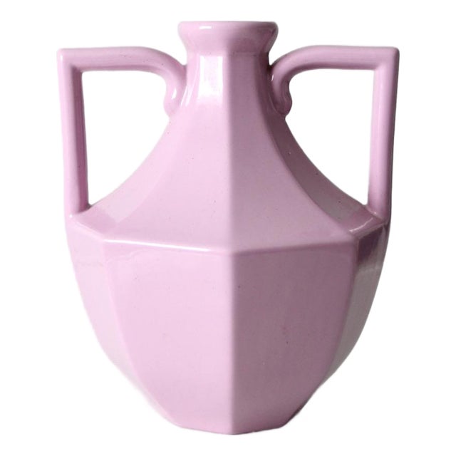 Vintage Lavender Postmodern Double Handle Ceramic Vase For Sale