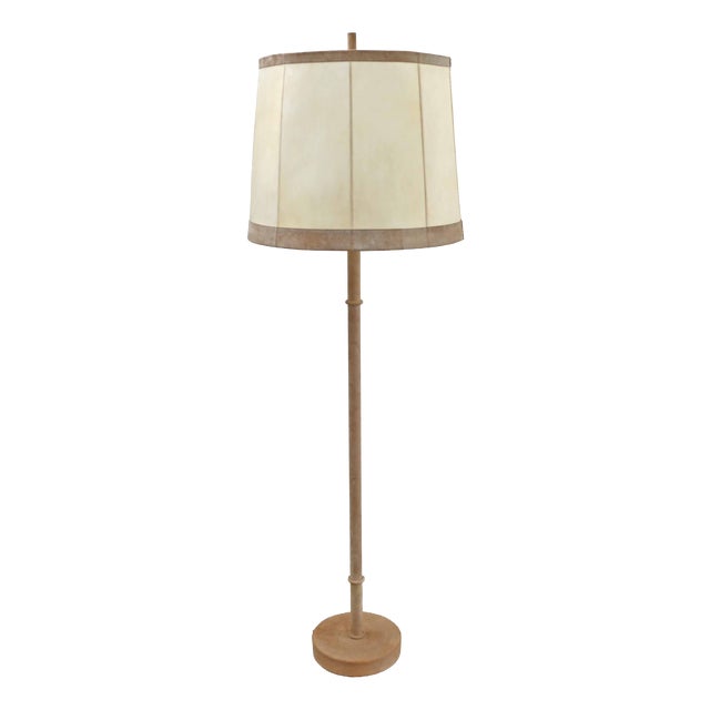 Floor Lamp in Leather, Parchment and Brass by Charlotte Waver, 1960s-1970s For Sale