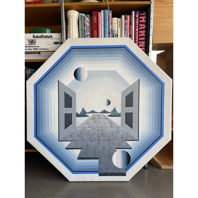 Postmodern Op Art Geometric Acrylic on Canvas Forced Perspective R. McFadden For Sale - Image 12 of 12