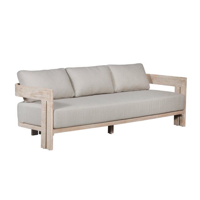 Paradiso Teak Wood Sofa Natural Look - Gray Fabric For Sale - Image 9 of 11