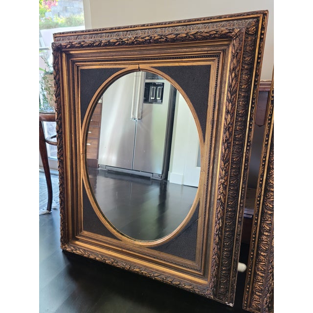 Neoclassical Pair of Antique Neoclassical Gilded Oval Wall Mirrors For Sale - Image 3 of 15