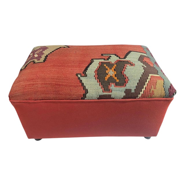 Custom Made Vintage Tribal Kilim Ottoman/Footstool 12.5" H For Sale