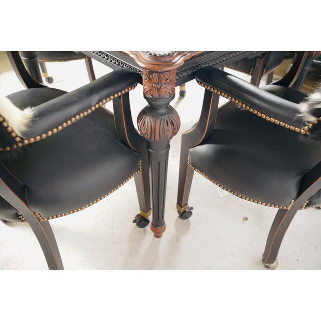 Late 20th Century Hooker Furniture Ebonized Leather Games Table & Four Cowhide Armchairs For Sale - Image 12 of 17