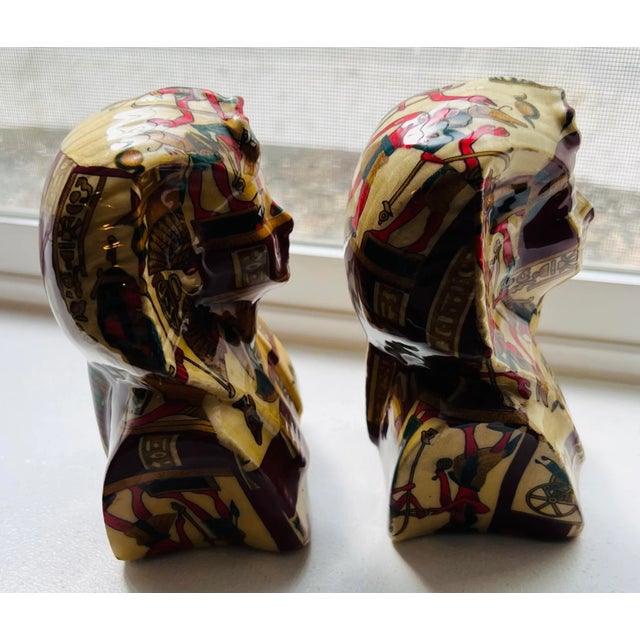 Traditional Faux Decoupage Egyptian Cleopatra Bookends - a Pair For Sale - Image 3 of 9