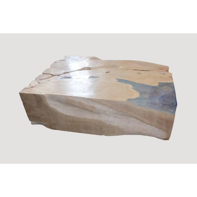 Contemporary Andrianna Shamaris St. Barts Bleached Teak Wood and Aqua Resin Coffee Table For Sale - Image 3 of 6
