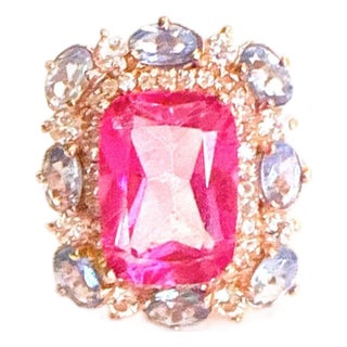 Bochic “Capri” Vintage Emerald Shape Pink Topaz & Tanzanite - 18K Gold & Silver For Sale