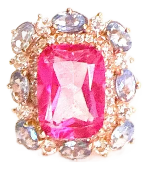 Bochic “Capri” Vintage Emerald Shape Pink Topaz & Tanzanite - 18K Gold & Silver