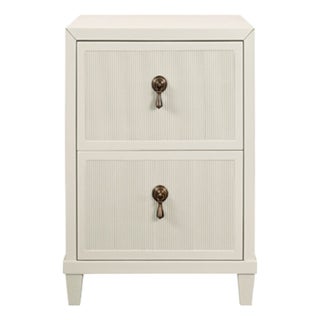 Matthew Izzo Home Novalie Antique White Matte Lacquer Fluted Front Two Drawer Side Table With Antique Brass Drawer Pulls For Sale