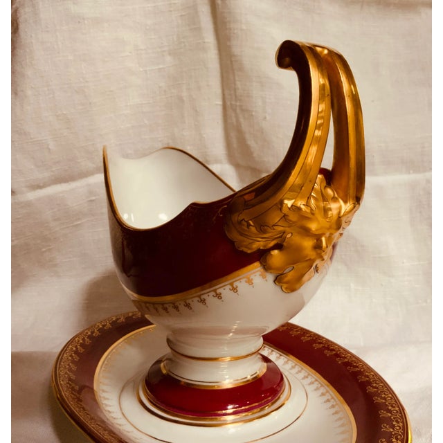 1900 - 1909 Exceptional French Empire Porcelain Sauce Boat - Ruby Red With Gold Dust Glaze & Bacchus Handle, 1900-1909 For Sale - Image 5 of 12