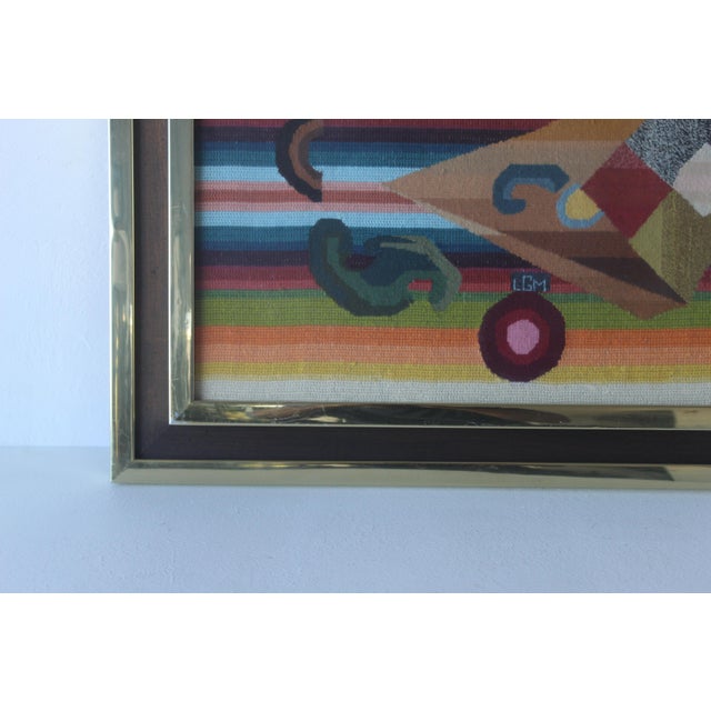 Textile Vintage Needlepoint Tapestry Abstract Geometric Design Framed For Sale - Image 7 of 13