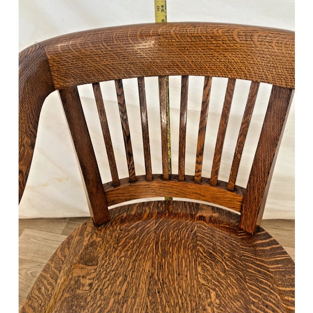 Wood Antique Library Bankers Chair American Quarter Sawn Oak Figured Wood Grain For Sale - Image 7 of 11