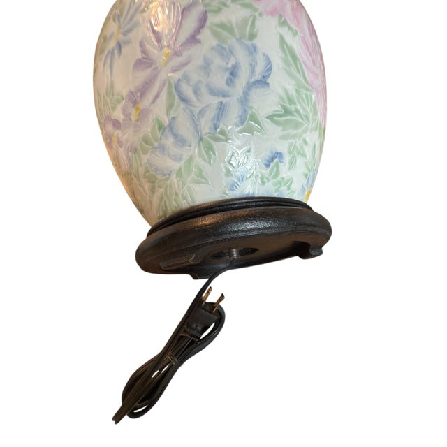Wood 1970s Chinoiserie Table Lamp Ginger Jar Ceramic Floral Painted Famille Rose For Sale - Image 7 of 12