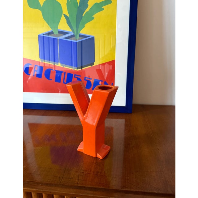 Space Age Orange Y Letter Shaped Ceramic Solifleur Vase, Marcel Radureau France, Circa 1970 For Sale - Image 13 of 13