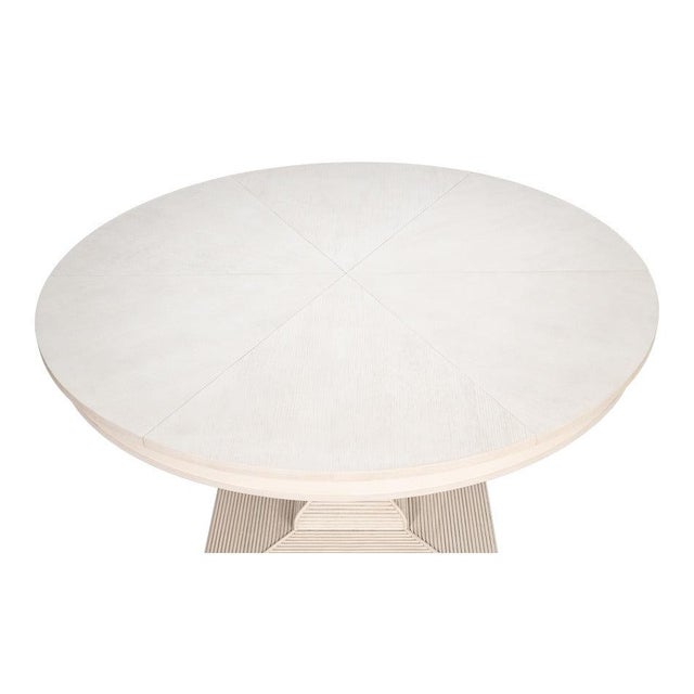 Wood Round White Reeded Pedestal Dining Table With Expanding Top For Sale - Image 7 of 11