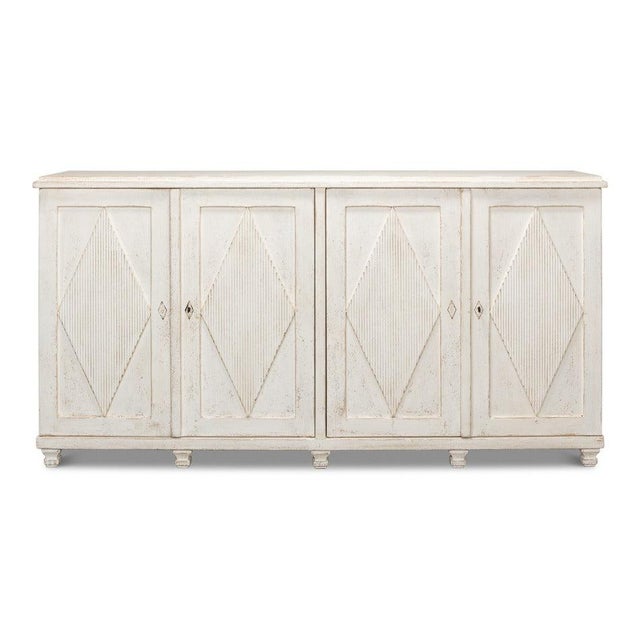 Raised diamond motifs and fluted panels give the 88-inch, four-door facade a distinctly carved character. Each of the four...