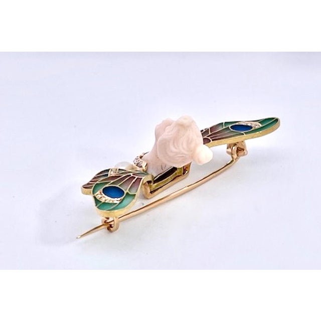 1900's Plique a Jour Butterfly With Carved Chalcedony Ladies Head For Sale - Image 10 of 12