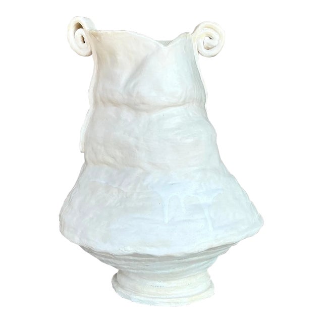 Vintage Boho Original Studio Pottery Scroll Vase For Sale