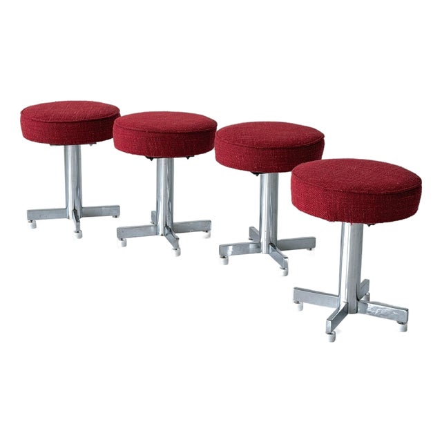 Vintage Upholstered Swivel Stools by Thonet For Sale