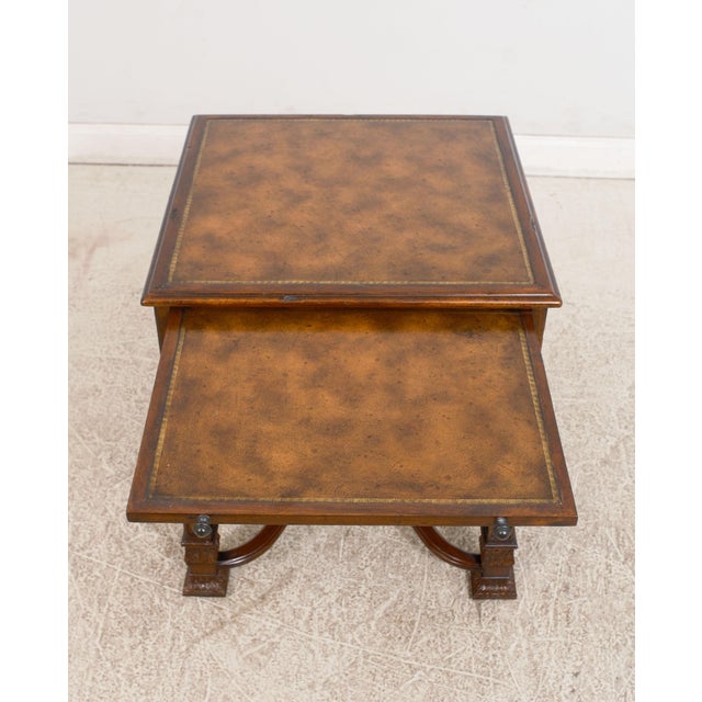 Theodore Alexander Theodore Alexander Leather Top Distressed Mahogany End Table For Sale - Image 4 of 12