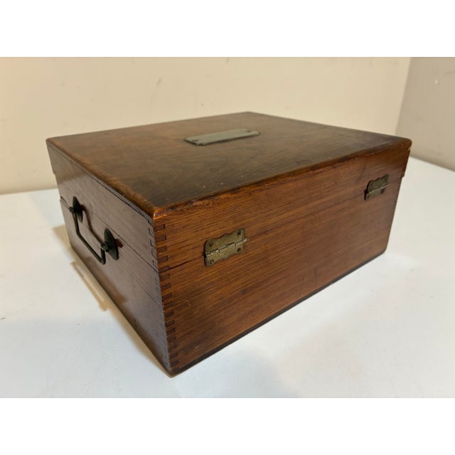Antique Wood Storage Box With Drawer - Dovetail Joints - Brass Hardware C. 1900 For Sale In Philadelphia - Image 6 of 11