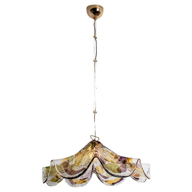 Purple, Green and Yellow Murano Glass Pendant from VeArt, 1980s For Sale