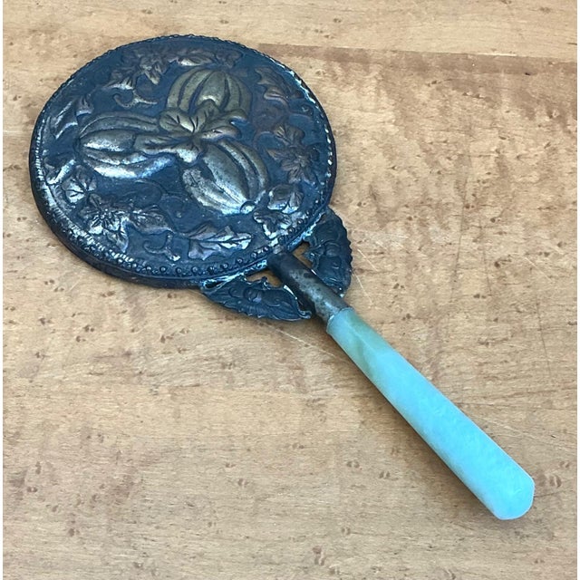 Vintage Floral Motif Metal Hand Mirror For Sale - Image 11 of 13