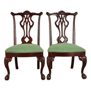Thomasville Chippendale Carved Mahogany Side Chairs or Dining Chairs, Pair For Sale